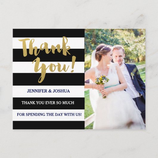 Chic Gold | Bold Black Stripe Foto Dank u Briefkaart (Voorkant)