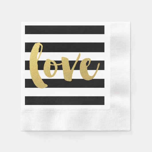 Chic Gold | Bold Black Stripe LOVE Servetten (Voorkant)