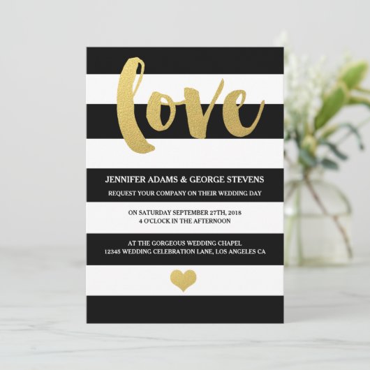Chic Gold | Bold Black Stripe Weddenschap Kaart (Staand voorkant)