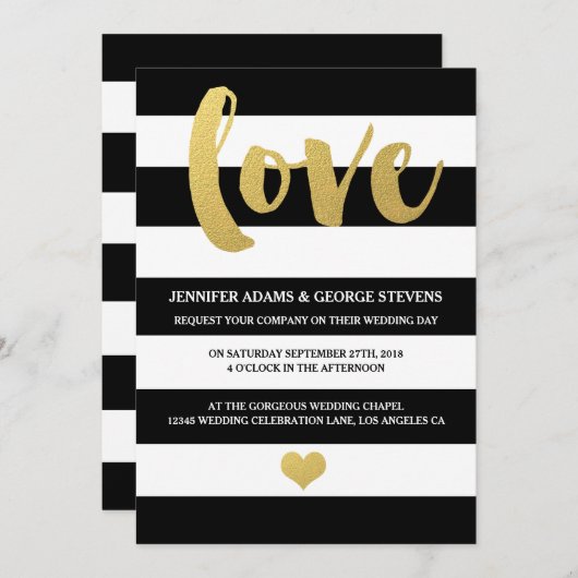 Chic Gold | Bold Black Stripe Weddenschap Kaart (Voorkant / Achterkant)