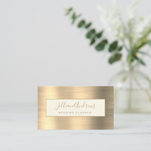 Chic Gold Borhed Metallic Script Professional Visitekaartje (Staand voorkant)