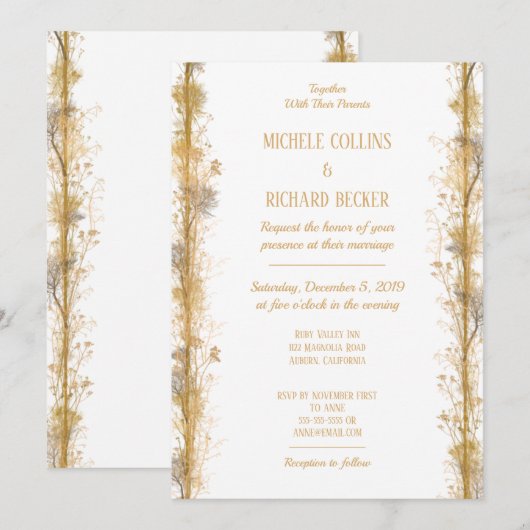 Chic Gold Botanical Border Wedding Kaart (Voorkant / Achterkant)
