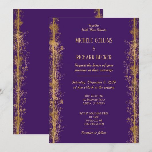 Chic Gold Botanical Border Wedding Kaart (Voorkant / Achterkant)