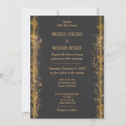 Chic Gold Botanical Border Wedding Kaart (Voorkant)
