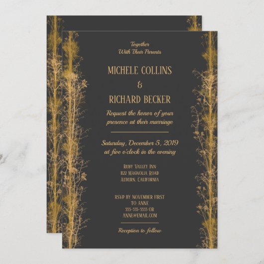 Chic Gold Botanical Border Wedding Kaart (Voorkant / Achterkant)