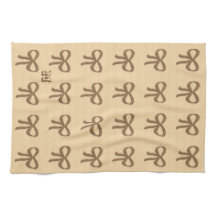 Chic Gold Bow Pattern Cream Beige Keuken Handdoek