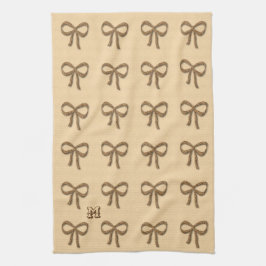 Chic Gold Bow Pattern Cream Beige Keuken Handdoek