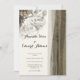 Chic Gold Brown Floral beige Abstract Wedding Kaart
