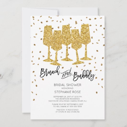 Chic Gold Brunch & Bubbly Bruids Douche Uitnodigin Kaart (Voorkant)