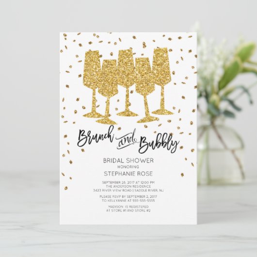 Chic Gold Brunch & Bubbly Bruids Douche Uitnodigin Kaart (Staand voorkant)