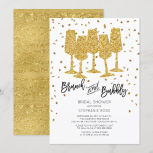 Chic Gold Brunch & Bubbly Bruids Douche Uitnodigin Kaart