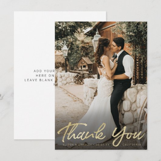 Chic Gold Brush Script met Full Bleed Photo Bedankkaart (Voorkant / Achterkant)