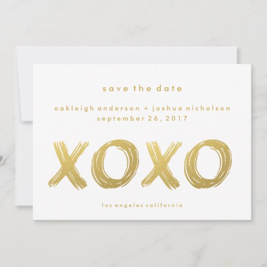 Chic Gold Brush Stroke | XOXO Foto slaat de datum Save The Date (Voorkant)