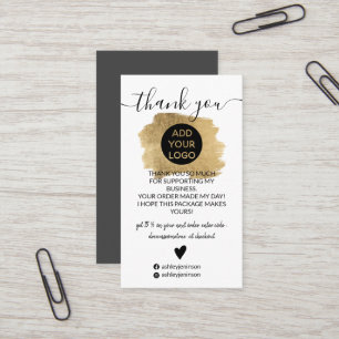Chic gold brushstroke logo order bedankt visitekaartje