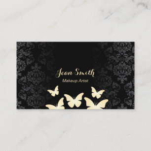 Chic Gold Butterflies Damask Makeup Artist Visitekaartje