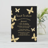 Chic Gold Butterflies Sweet 16 Kaart (Staand voorkant)