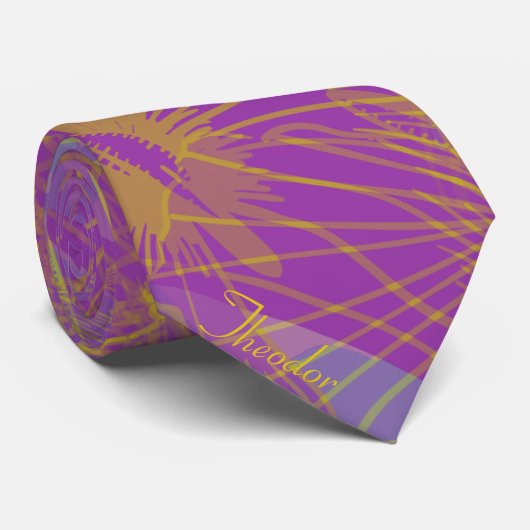 Chic Gold Butterfly Aqua Violet Achtergrond Stropdas (Opgerold)