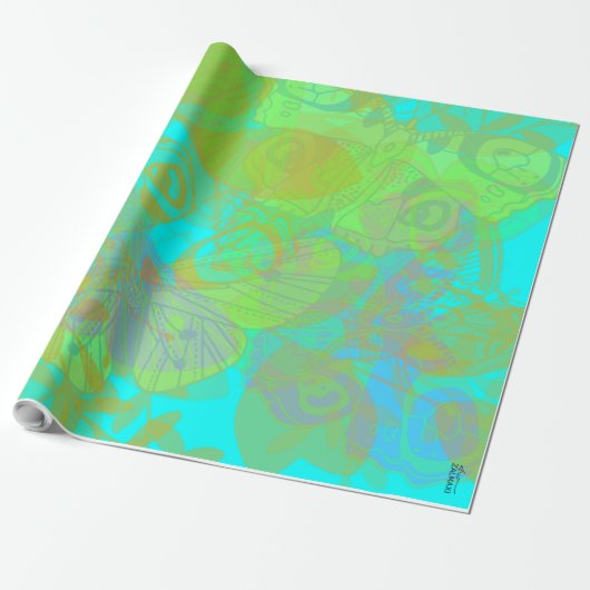 Chic Gold Butterfly Aquamarine Cadeaupapier (Uitgerold)