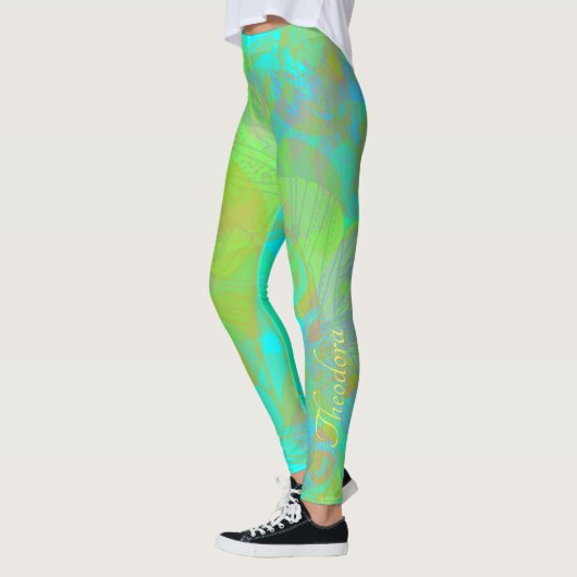 Chic Gold Butterfly Aquamarine Leggings (Links)