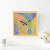 Chic Gold Butterfly Bleu Peach Vierkante Klok (Huis)