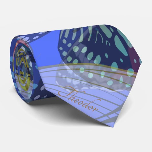 Chic Gold Butterfly Bleu Yellow Pattern Stropdas (Opgerold)