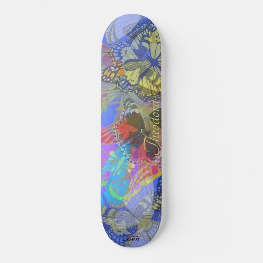 Chic Gold Butterfly Bleu Yellow Persoonlijk Skateboard (Voorkant)