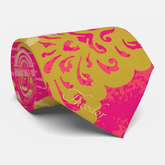 Chic Gold Butterfly Fuchsia Achtergrond Stropdas (Opgerold)