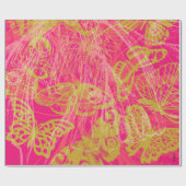 Chic Gold Butterfly Fuchsia Cadeaupapier (Vlak)