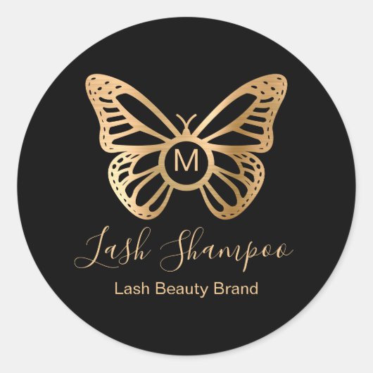 Chic Gold Butterfly Lash Cleanser Beauty Product Ronde Sticker (Voorkant)
