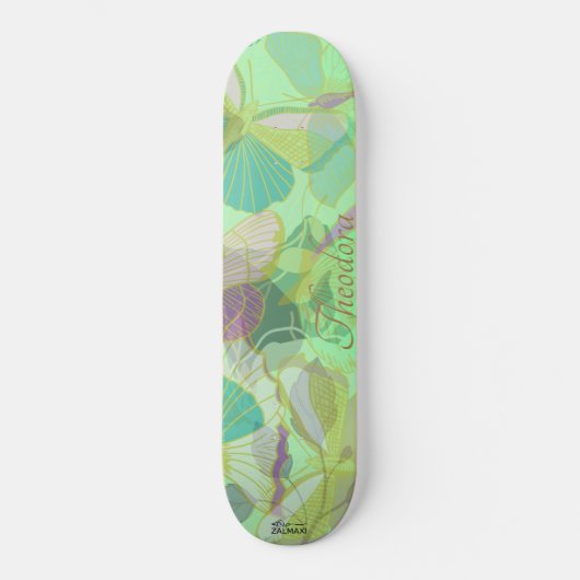 Chic Gold Butterfly Pistachio Violet Patroon Persoonlijk Skateboard (Voorkant)