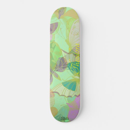 Chic Gold Butterfly Pistachio Violet Persoonlijk Skateboard (Voorkant)