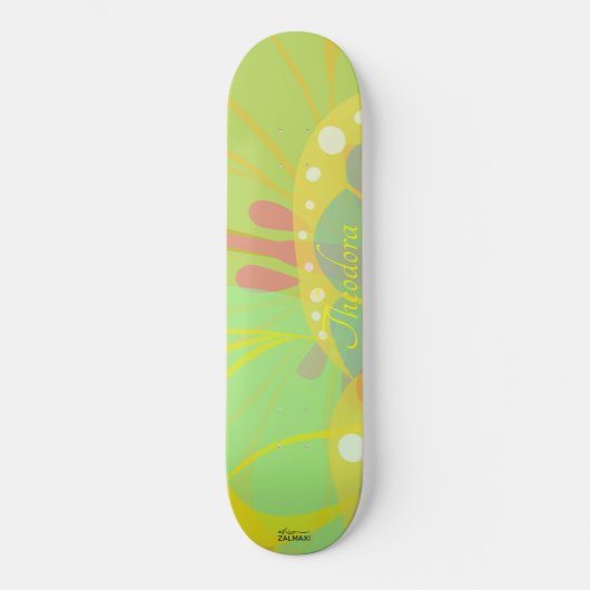 Chic Gold Butterfly Yellow Blue Pattern Persoonlijk Skateboard (Voorkant)