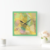Chic Gold Butterfly Yellow Turquoise Vierkante Klok (Huis)