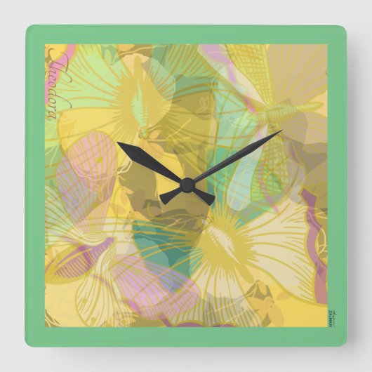 Chic Gold Butterfly Yellow Turquoise Vierkante Klok (Voorkant)