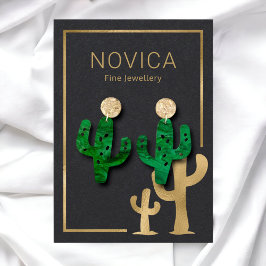 Chic Gold Cactus op Black Earring Display Kaart Visitekaartje