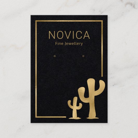 Chic Gold Cactus op Black Earring Display Kaart Visitekaartje (Voorkant)