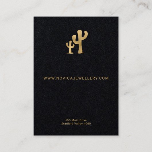 Chic Gold Cactus op Black Earring Display Kaart Visitekaartje (Achterkant)