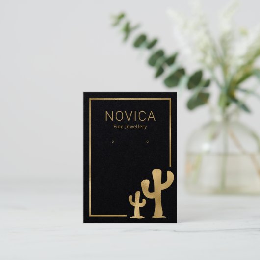 Chic Gold Cactus op Black Earring Display Kaart Visitekaartje (Staand voorkant)