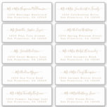 Chic Gold Calligraphy Wedding Guest Adresetiketten Sticker<br><div class="desc">Eenvoudig te personaliseren, namen en adressen / stickers met een individueel trouwadres voor gasten. Deze chique, moderne en eenvoudige adresetiketten van de trouwgast kenmerken uw namen van de trouwgast in gouden elegante handgeschreven manuscriptkalligrafie op een witte achtergrond. Voeg gewoon uw individuele trouwgastennamen en adres toe. Exclusief voor u ontworpen door...</div>