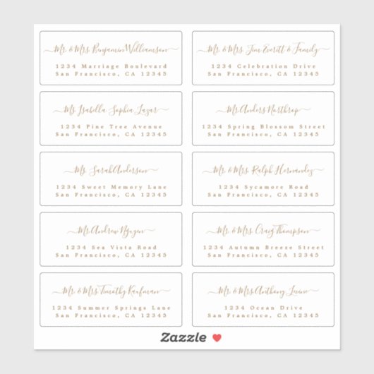 Chic Gold Calligraphy Wedding Guest Adresetiketten Sticker (Vel)