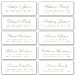 Chic Gold Calligraphy Wedding Guest Adresetiketten Sticker