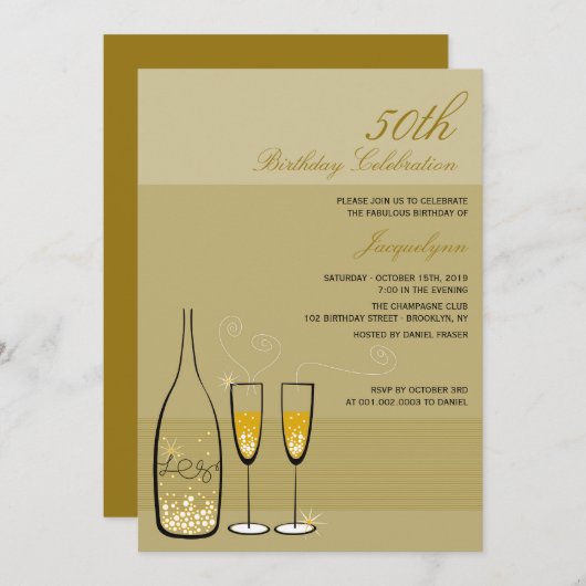 Chic Gold Champagne Milestone 50e verjaardag Kaart (Voorkant / Achterkant)
