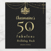 Chic Gold Chandelier 50 & Fabulous Black Birthday Wijn Etiket (Enkel label)