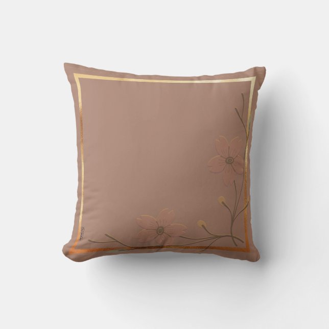 Chic Gold Chocolate Abstract Floral Lijst Kussen (Voorkant)