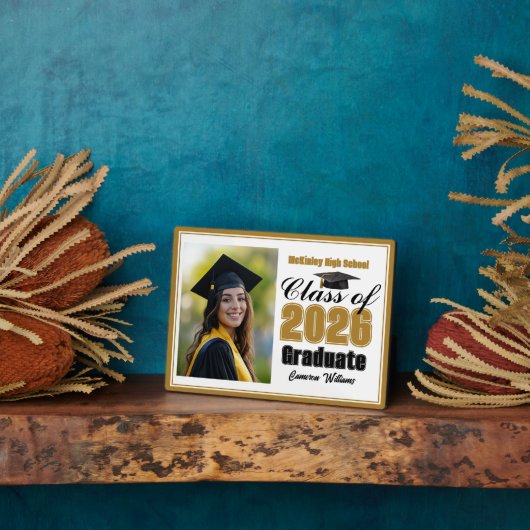 Chic Gold Class of 2026 Graduation Photo Fotoplaat (Zijkant)