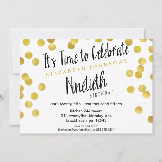Chic Gold Confetti 90e verjaardagsfeestje Kaart (Voorkant)