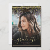 Chic Gold confetti border script foto afstuderen Kaart (Voorkant)