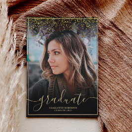 Chic Gold confetti border script foto afstuderen Kaart