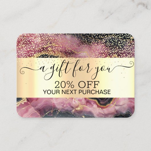 Chic Gold Confetti, Bourgogne Marmer Gold Kortingskaartje (Voorkant)