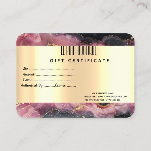 Chic Gold Confetti, Bourgogne Marmer Gold Kortingskaartje (Achterkant)